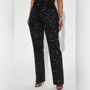 Fashion Nova Black Jeans with Pink Accents- Size 1